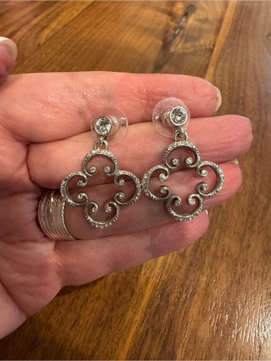 Brighton Jewelry - Brighton Silver-Tone Crystal Clover Drop Earrings